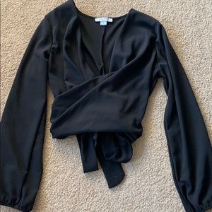 Black Long Sleeve Cropped Blouse